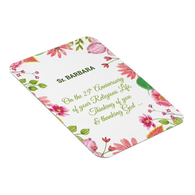 Magnet Flexible Nun Religieux 25e Anniversaire Fleurs aquarelles (Côté Droit)