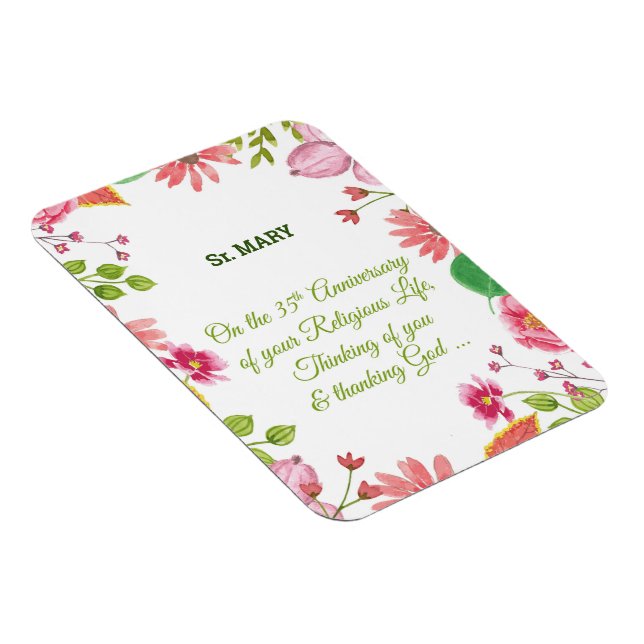Magnet Flexible Nun Religieux 35e Anniversaire Fleurs aquarelles (Côté Droit)