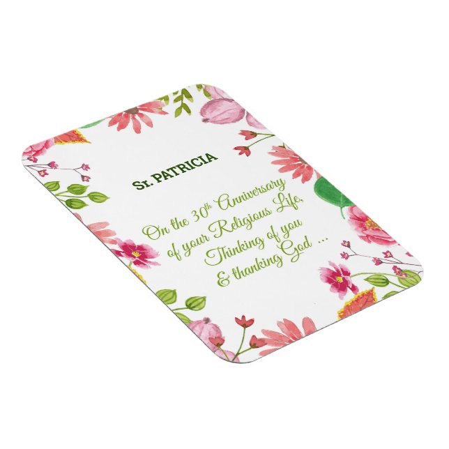 Magnet Flexible Nun Religious 30e Anniversaire Fleurs aquarelles (Côté Droit)
