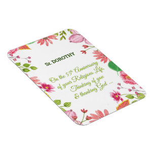 Magnet Flexible Nun Religious 55e Anniversaire Fleurs aquarelles