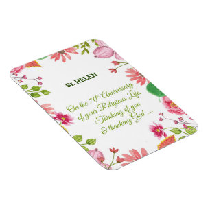 Magnet Flexible Nun Religious 70e Anniversaire Fleurs aquarelles