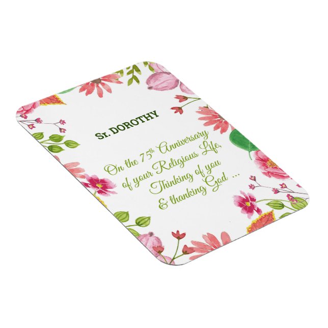 Magnet Flexible Nun Religious 75e Anniversaire Fleurs aquarelles (Côté Droit)