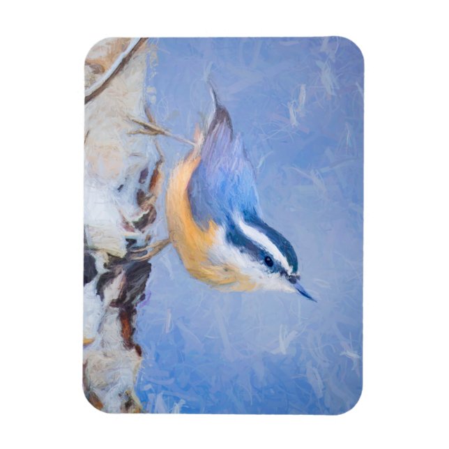 Magnet Flexible Nuthatch à poitrine rouge Peinture d'art original  (Vertical)