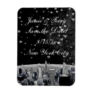 Magnet Flexible NYC Skyline #2 Black Wt Heart Enregistrer la date