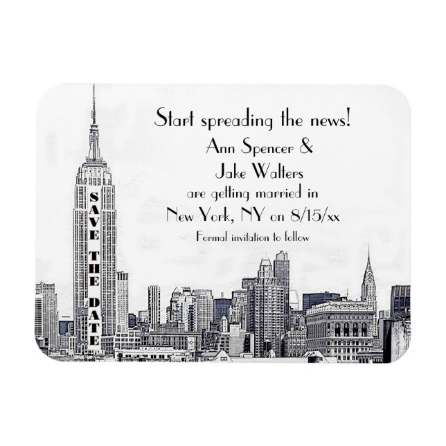 Magnet Flexible NYC Skyline Gravé 01 Enregistrez la Date (Horizontal)
