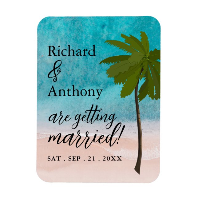 Magnet Flexible Ocean Beach Palm Tree Mariage Enregistrer La Date (Vertical)