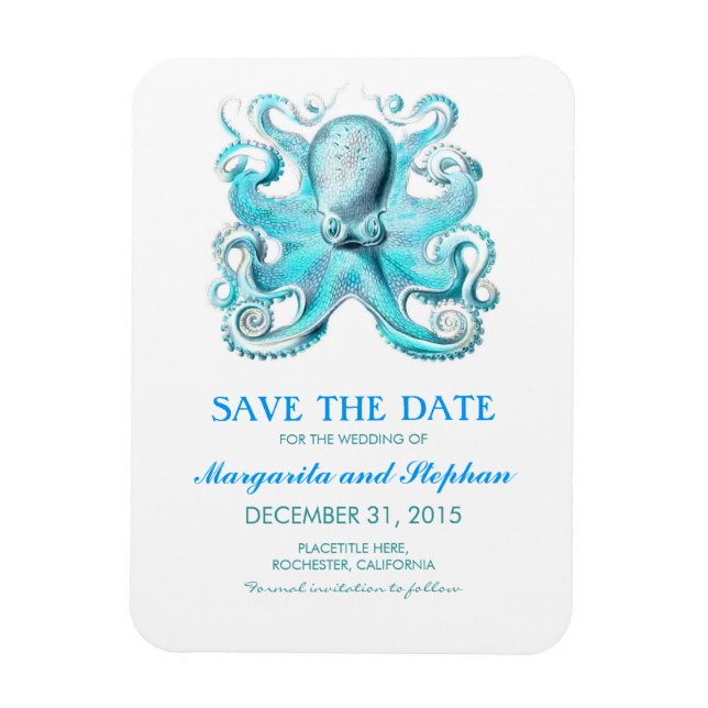 Magnet Flexible Octopus Turquoise Beach Enregistrer la date (Vertical)
