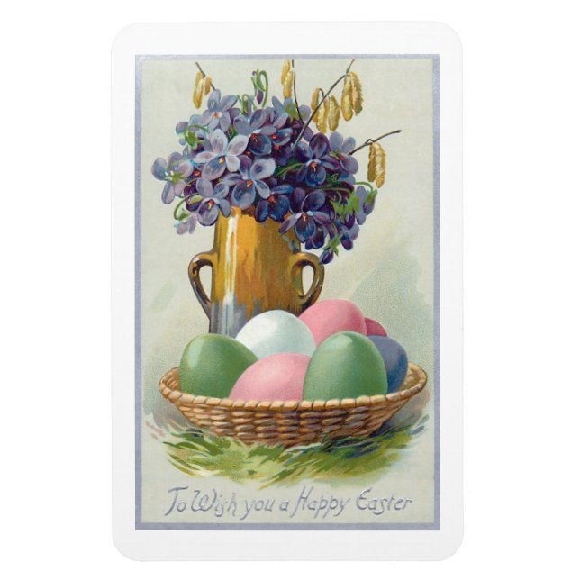 Magnet Flexible Oeufs vintages de Pâques avec Violets (Vertical)