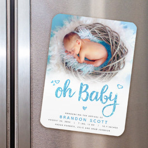 Magnet Flexible Oh Baby Sweet Bold Modern Blue Boy Photo de naissa