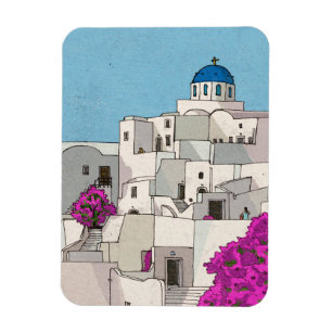 Magnet Flexible Oia Santorini Île Grèce Illustration lunaire