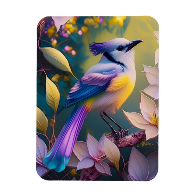Magnet Flexible Oiseau à poitrine jaune violet (Vertical)