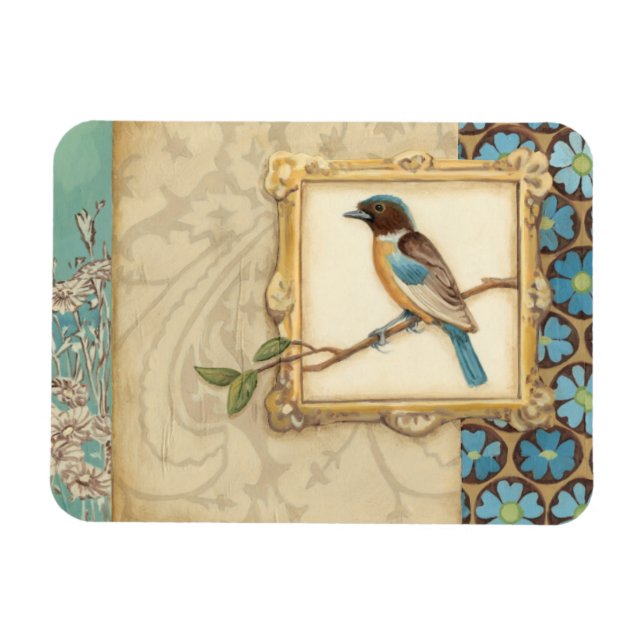 Magnet Flexible Oiseau Brown et bleu sur une branche (Horizontal)