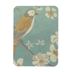 Magnet Flexible Oiseau jaune, gris et beige perché sur une branche