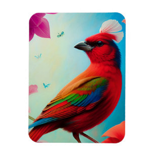 Magnet Flexible Oiseau rouge et fleurs