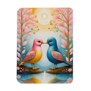 Magnet Flexible Oiseaux amoureux parmi les fleurs