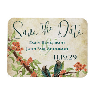 Magnet Flexible Oiseaux Bois Save the Date Corail Fleur de Cerisie