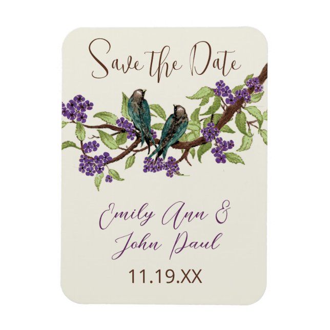 Magnet Flexible Oiseaux d'amour sarcelle Arbre en fleurs violet (Vertical)