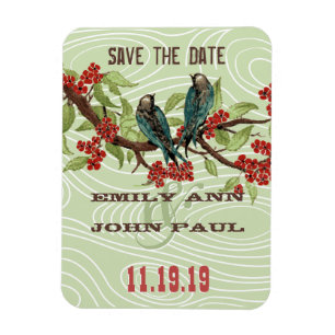 Magnet Flexible Oiseaux d'amour sarcelle Fleurs de cerisier rouge