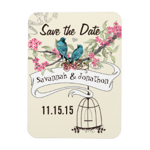 Magnet Flexible Oiseaux de l'amour Aqua Rose Cerisier Fleur Save t