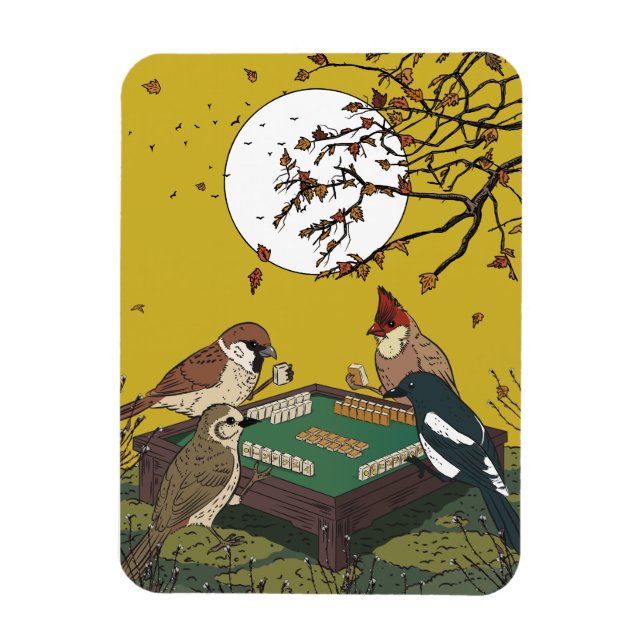 Magnet Flexible Oiseaux de Mahjong jouant au jeu  (Vertical)