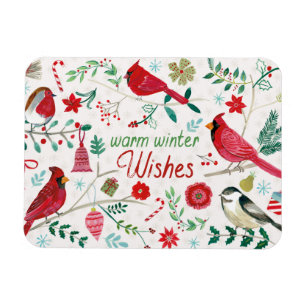 Magnet Flexible Oiseaux d'hiver - Voeux chauds