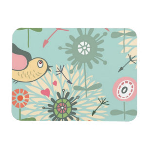 Magnet Flexible Oiseaux illustrés et fleurs printanières