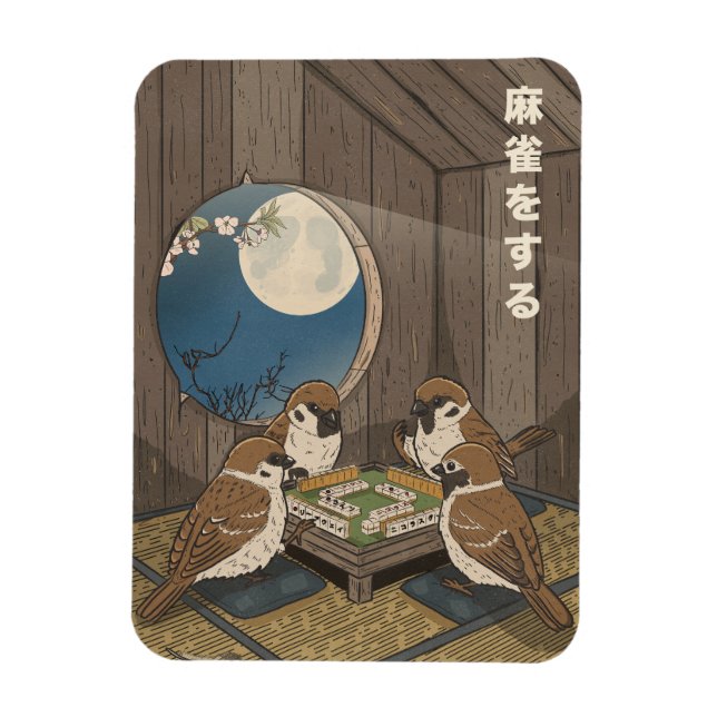 Magnet Flexible Oiseaux jouant au Mahjong  (Vertical)
