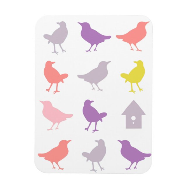 Magnet Flexible Oiseaux pastel rose et violet avec Birdhouse (Vertical)