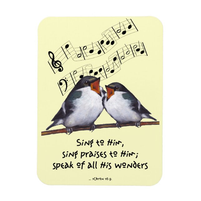Magnet Flexible Oiseaux; Verset Biblique : Chante Louange Aux Seig (Vertical)