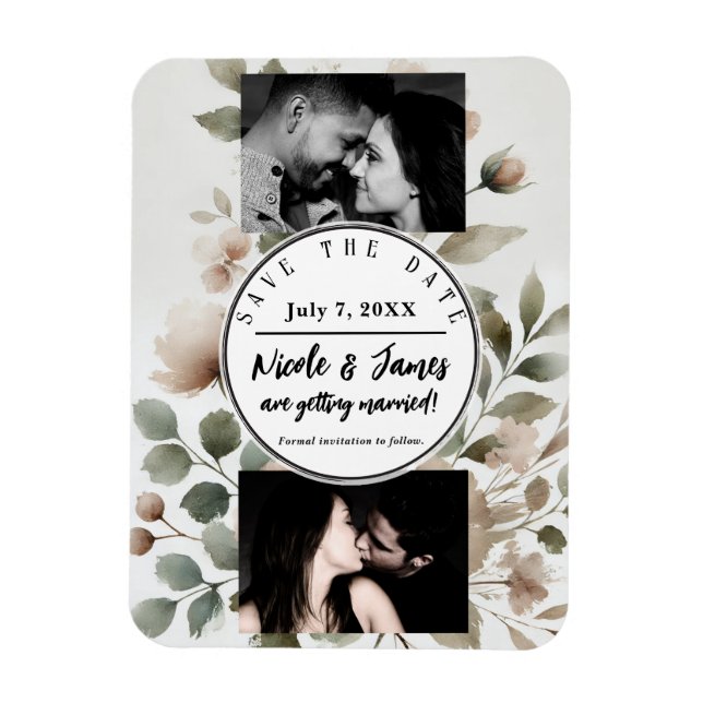 Magnet Flexible Olive Dusty & Aquarelle rose Floral Enregistrer la (Vertical)