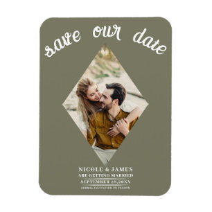 Magnet Flexible Olive Green Diamond Photo Wedding Enregistrer la d