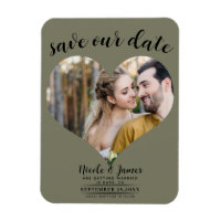 Olive Green Heart Photo Wedding Sauvez la date