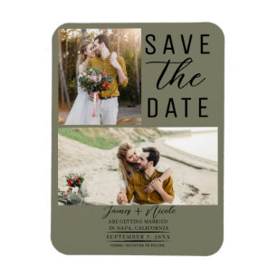 Magnet Flexible Olive Green Modern 2 Photos Sauvez la date Mariage