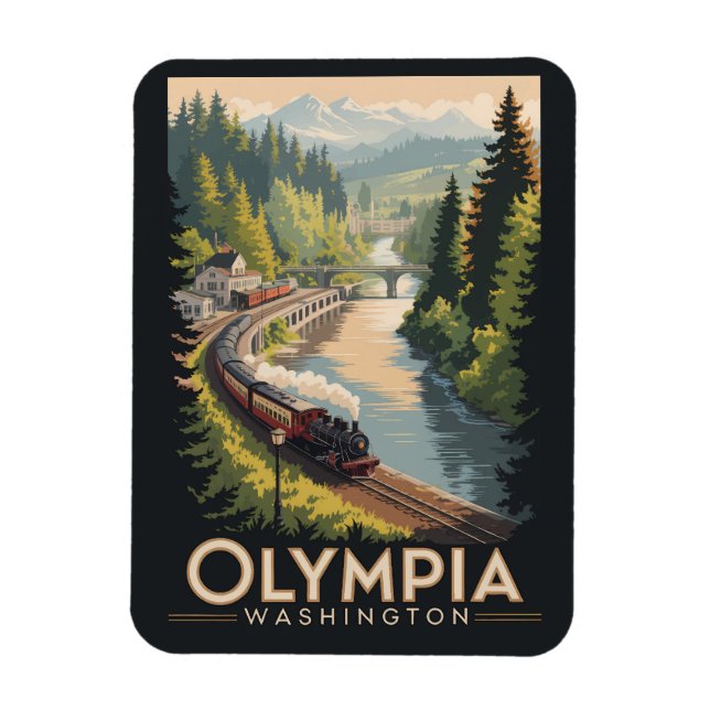 Magnet Flexible Olympia Washington Illustration Travel Art Vintage (Vertical)