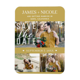 Magnet Flexible Or moderne Enregistrer la date Mariage 3 photos