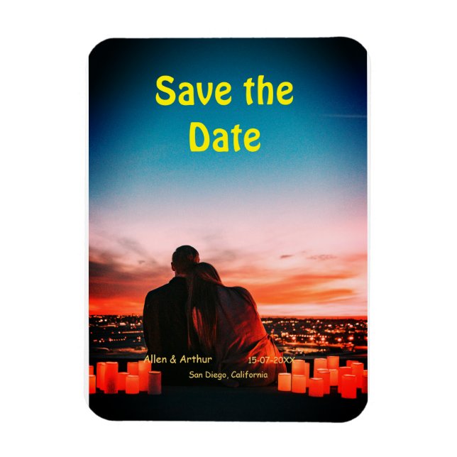 Magnet Flexible orange boho enregistrer la date QR ajouter le nom  (Vertical)