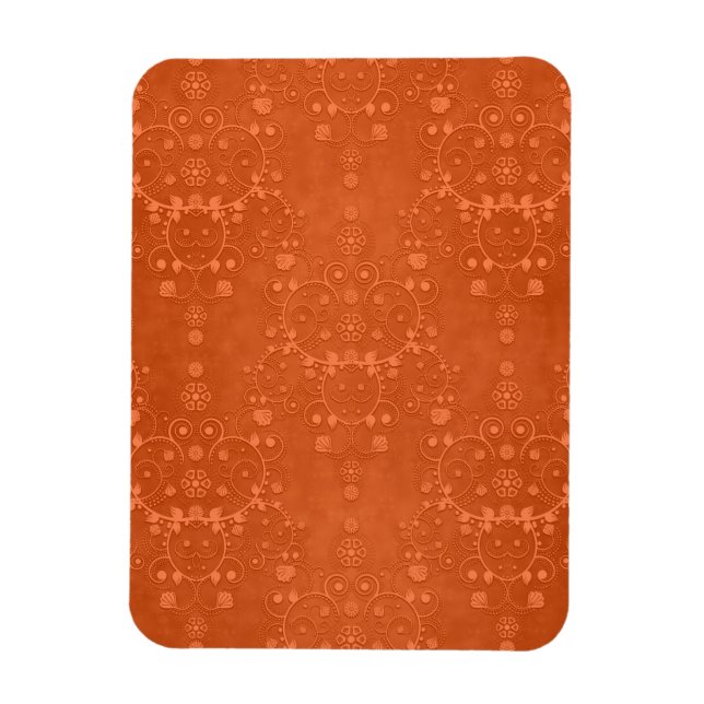 Magnet Flexible Orange Brûlé Profond Motif Damassé Fantaisie (Vertical)
