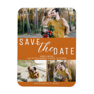 Magnet Flexible Orange Épice Enregistrer la date Mariage 3 Photos
