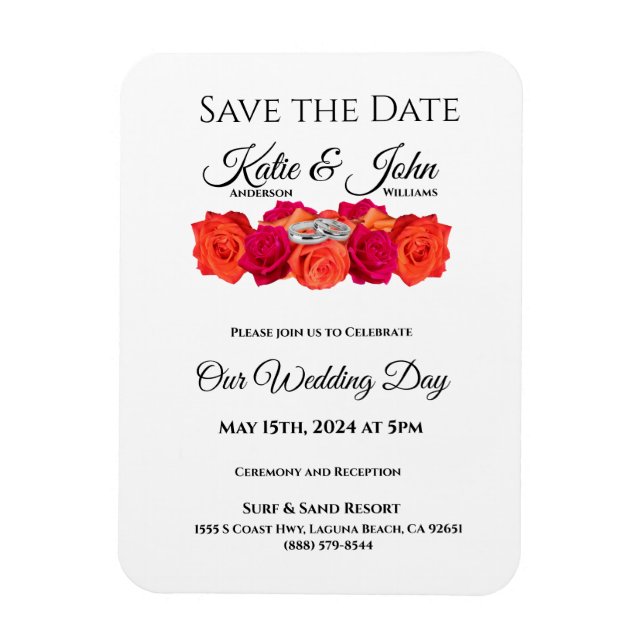 Magnet Flexible Orange et rose-Blossoms-Enregistrer la date- (Vertical)