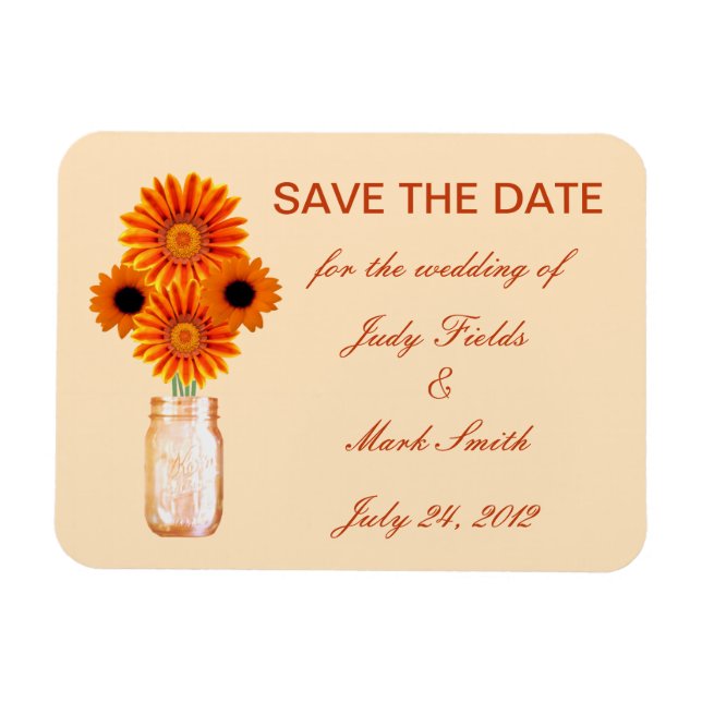 Magnet Flexible Orange Fleurs Mason Jar Enregistrer L'Aimant Date (Horizontal)