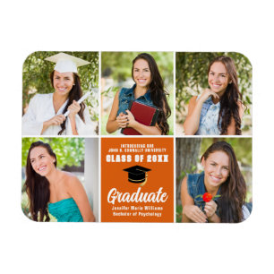 Magnet Flexible Orange Graduate Photo Collage Chic Graduate