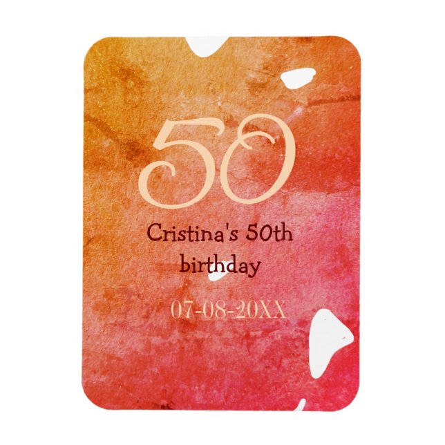 Magnet Flexible Orange rouge 50 anniversaire ajouter nom date p (Vertical)