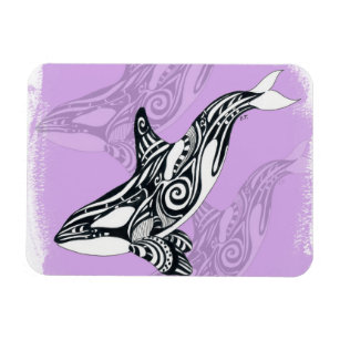 Magnet Flexible Orca Whale Brossé Tribal Doodle Rose