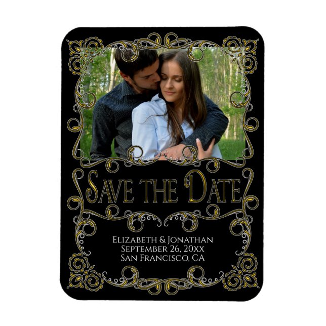 Magnet Flexible Ornate Gold & Black Wedding Enregistrer la photo D (Vertical)