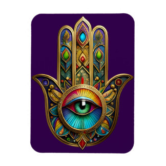 Magnet Flexible Ornate Gold Colorful Hamsa Green on Red Third Eye