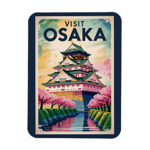 Magnet Flexible Osaka Japon Château Illustration Voyage Art Vintag