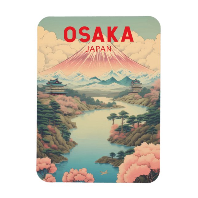 Magnet Flexible Osaka Japon Mont Fuji Travel Art Vintage (Vertical)