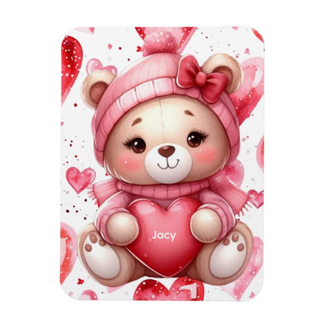Magnet Flexible Ours adorable tenant des coeurs Saint-Valentin  (Vertical)