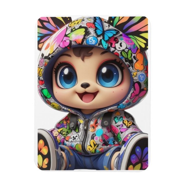 Magnet Flexible Ours Chibi mou en Sweat - shirt à capuche papillon (Vertical)