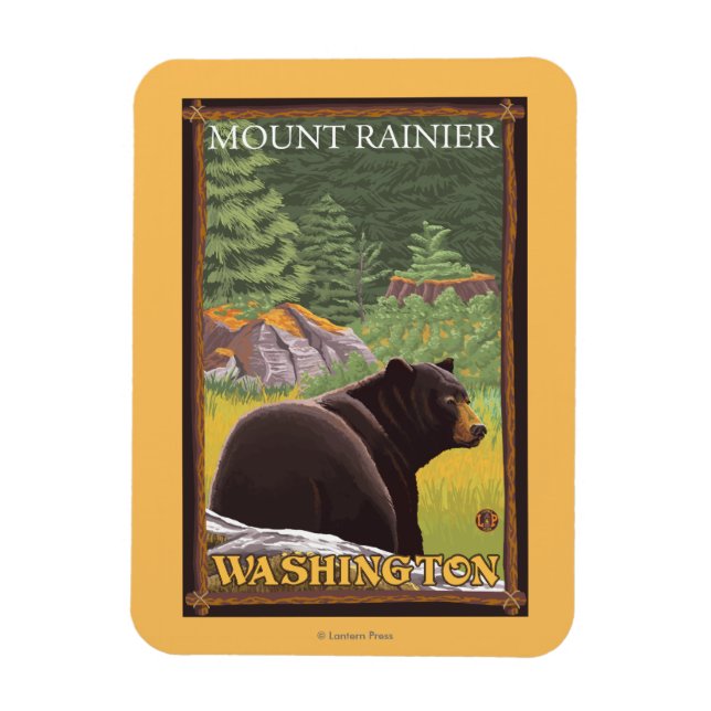 Magnet Flexible Ours noir en forêt - Mount Rainier, Washington (Vertical)